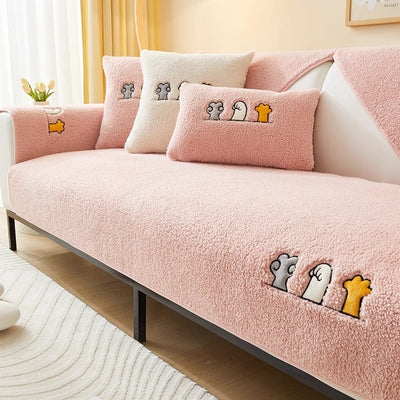 1pc Ultra-Soft Sherpa Fleece Sofa Cover